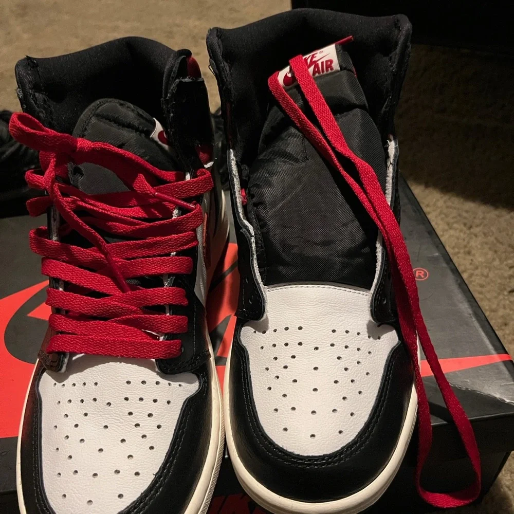 Jordan High-Top Sneakers in Black, White & Red